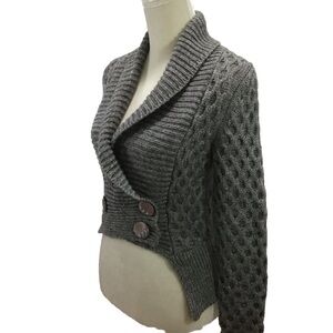 New SAHIN Style Gray Wool Blend Double Breasted Cardigan Small Cable Knit Croped